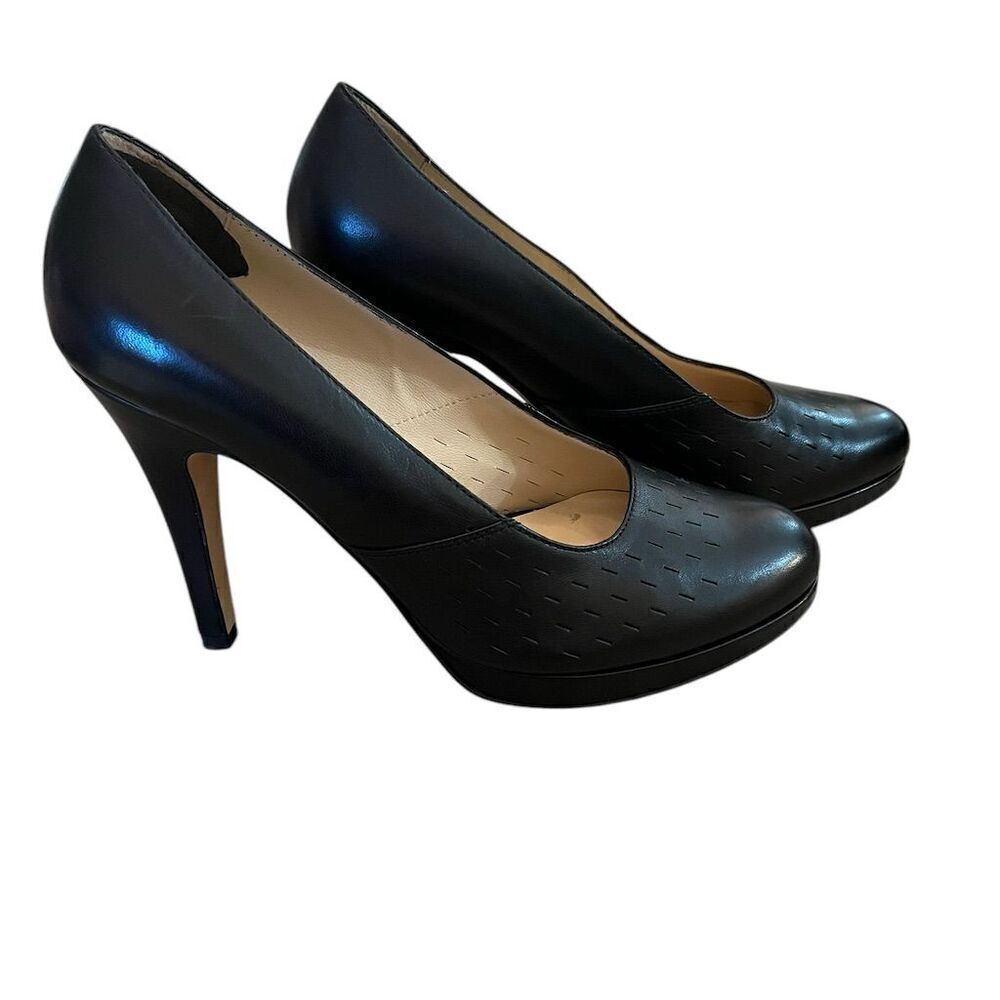 Julie Lopez Women's Black Leather Platform Dress Pumps Size 8